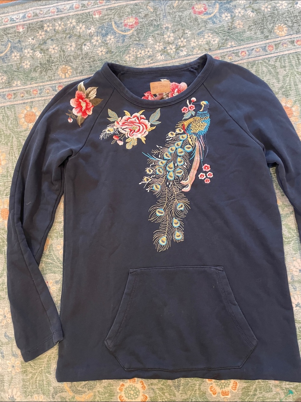 DRIFTWOOD Navy Peacock Embroidered Sweatshirt
